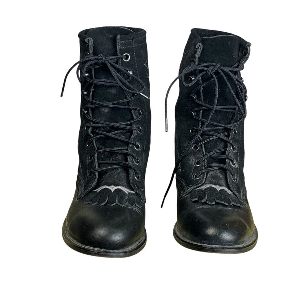 Larado Black Leather Suede Riding Boots Silver Embroidery 7.5 Western Witchy - Picture 3 of 9
